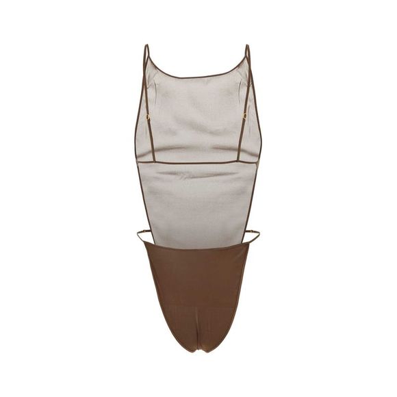 Saint Laurent Women Brown Stretch Silk Bodysuit - Picture 2 of 2